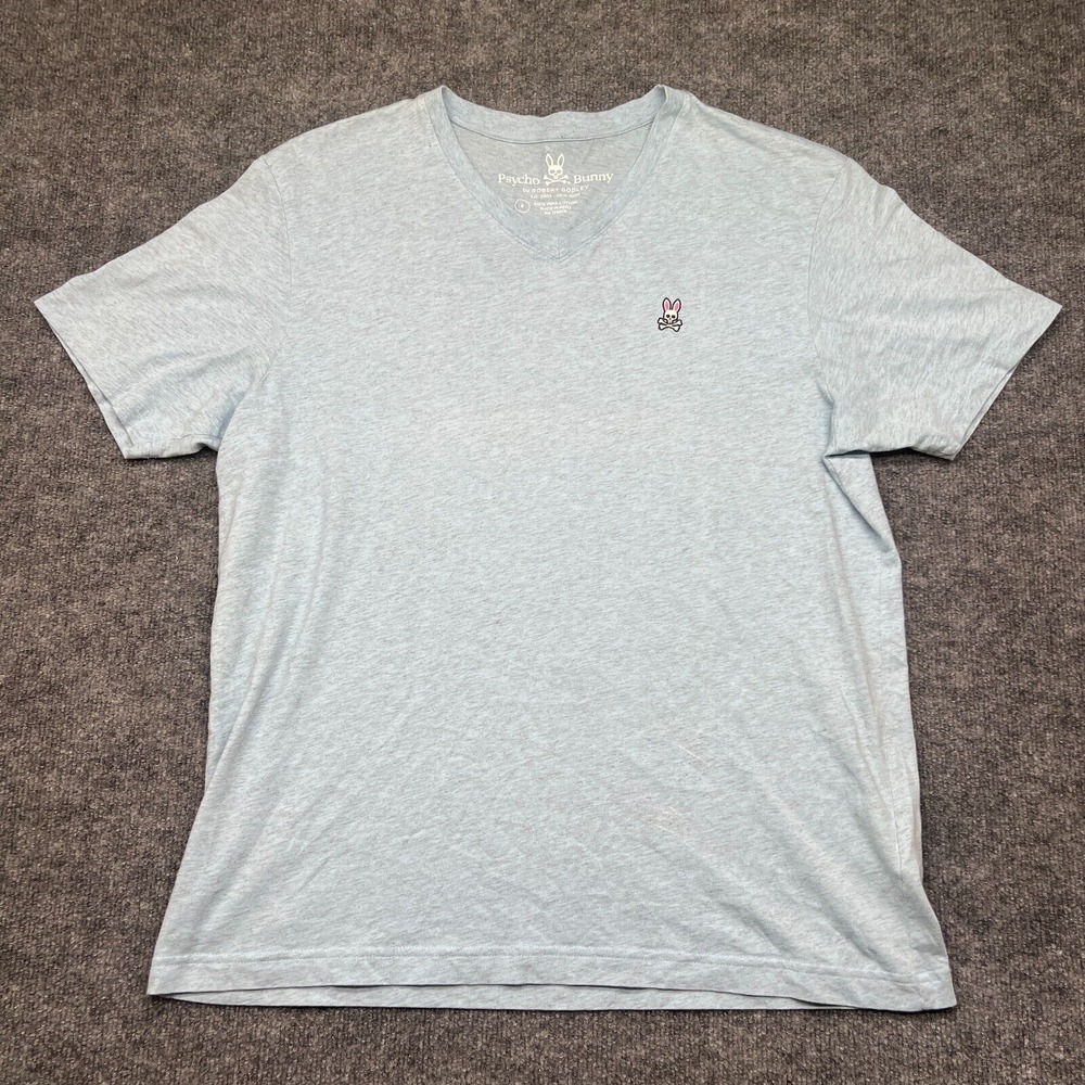Psycho Bunny Shirt Men's Size 6 V Neck Solid Blue Bunny
